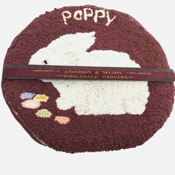 Bunny Rabbit Hooked Round Chair Cushion Cover Easter Poppy Cottage Core AS IS - Picture 3 of 6